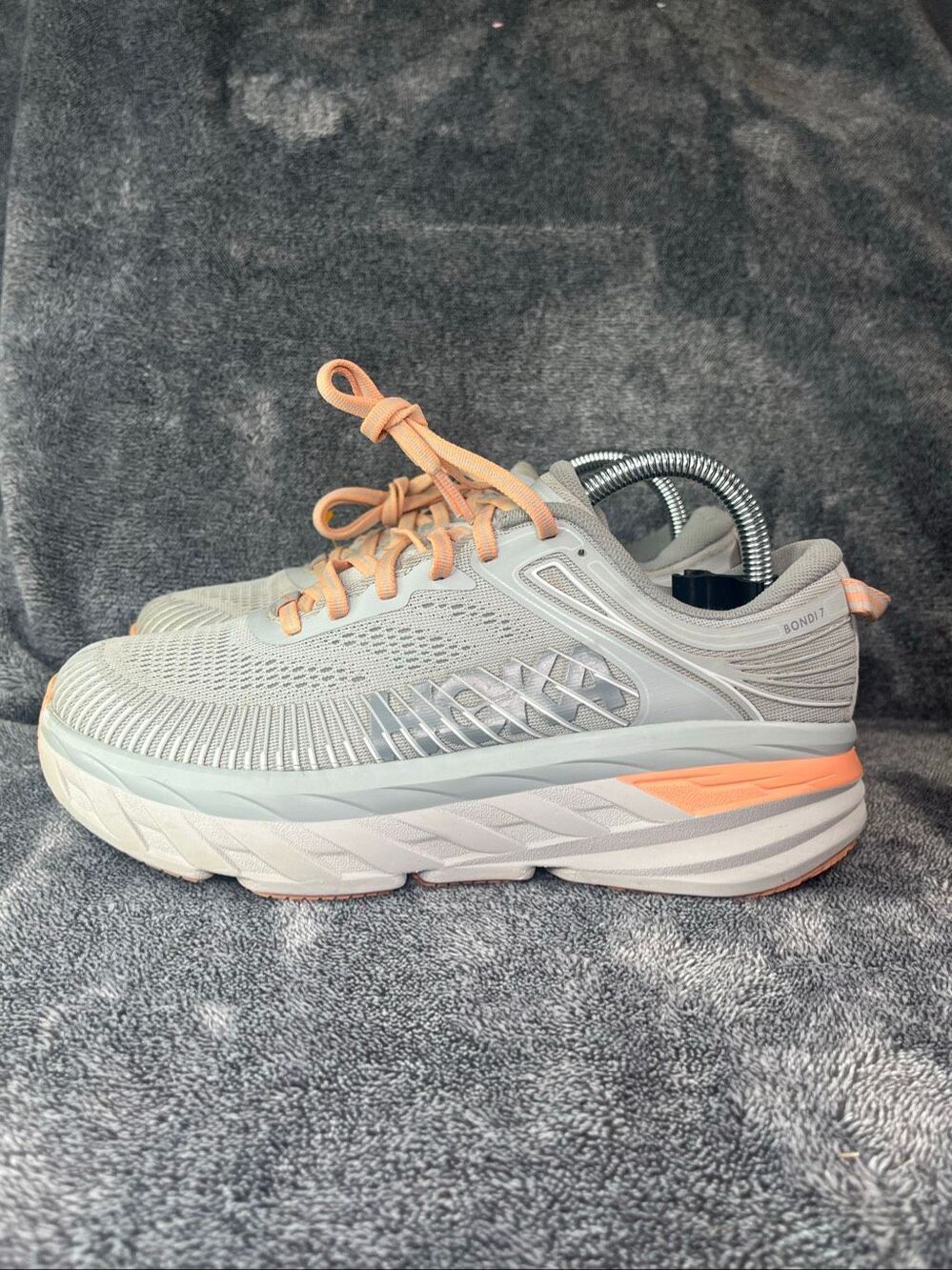 Hoka One One Bondi 7 Women Size 7.5 Harbor Mist Gray Peach Running Shoes